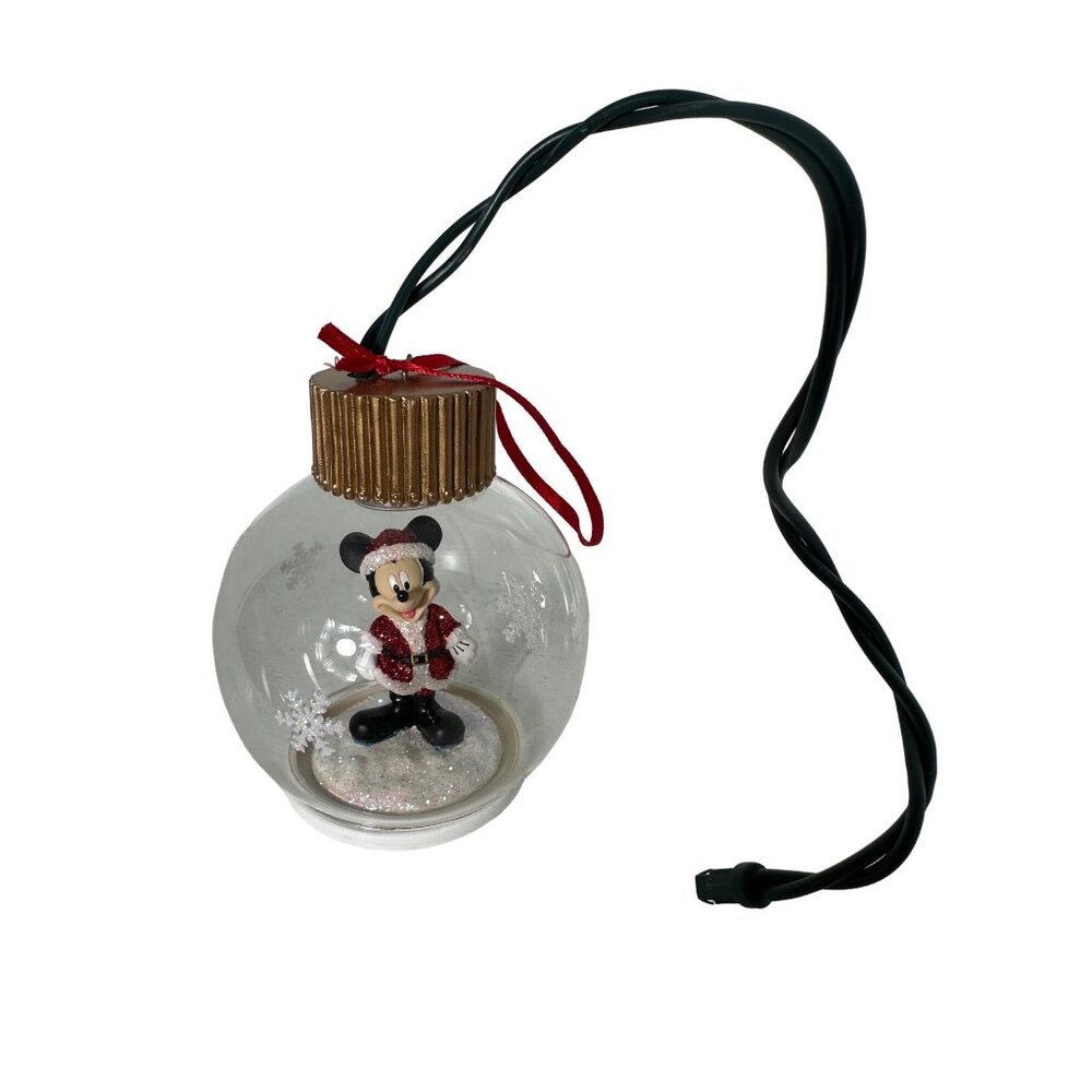 Disney Mickey Mouse Christmas Ornament snow globe  With LED Lights & Glitter Ins